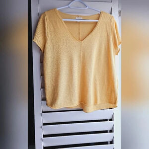PST  Los Angeles V neck Tees Short Sleeve Shirt Top Yellow size L